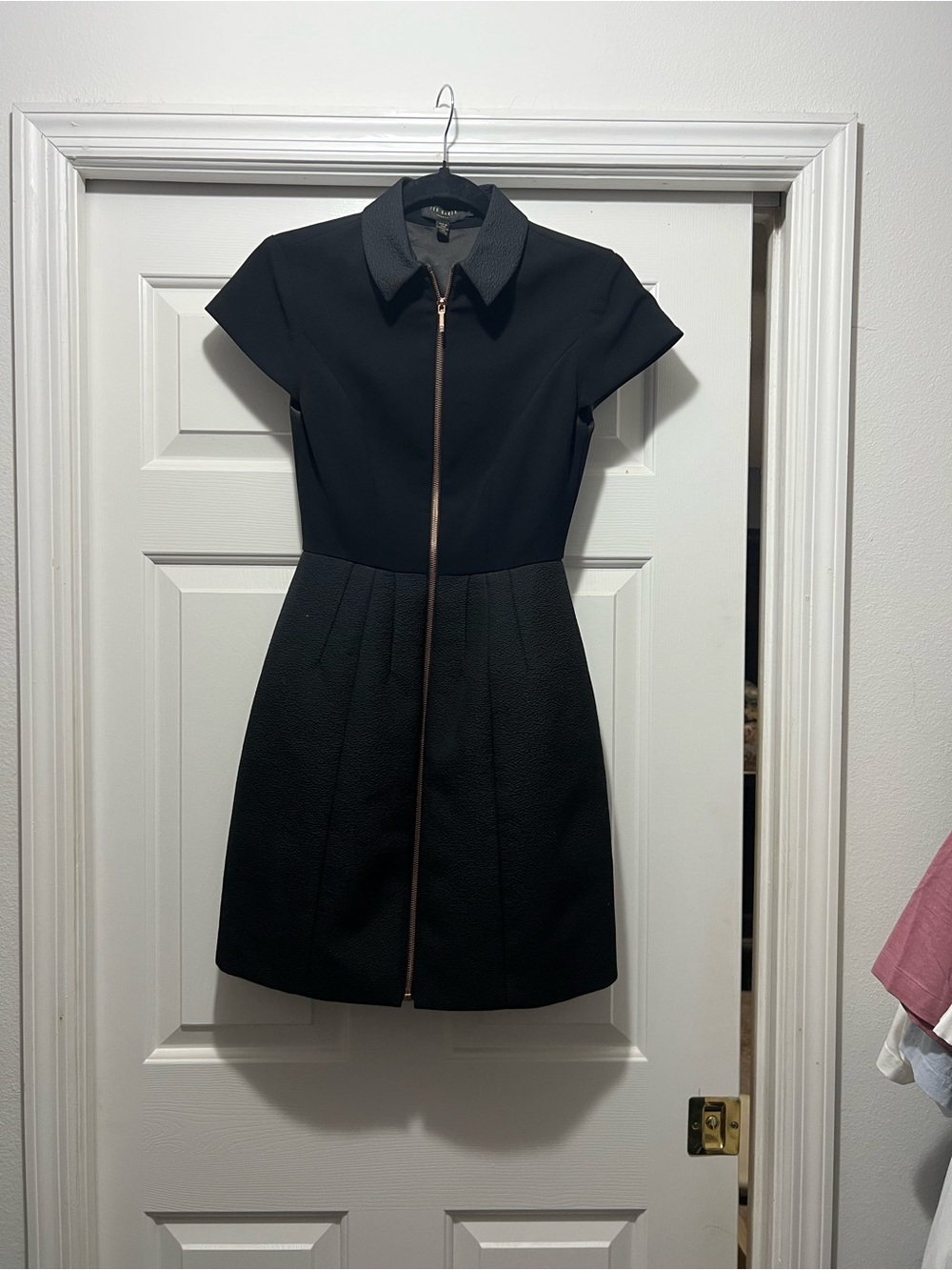 Ted Baker Black Zip-Front Short Sleeve Collared Dress